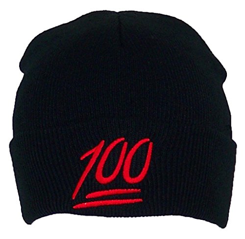 Best Winter Hats Kids Emoji 100 Symbol Cuffed Beanie (One Size) - Black