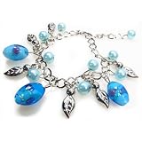 Blue Lampwork Glass Bead Link Bracelet Adjusts to Fit Any Wrist. Gift Box.
