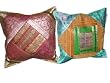 Cushion Cover-2 Pink Cyan Ethnic Vintage Sari Zari Borders Toss Pillow