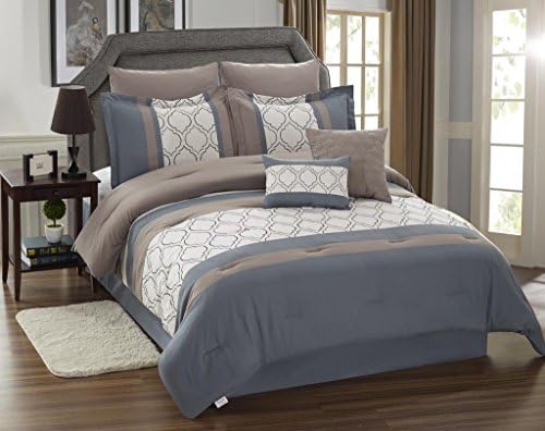 Homehug® Homehug 1800 Thread Count 8Pc Comforter Set Concise Embroidery 100% Polyester Figure Striped Pattern Multi-color Modern European Style (King Size)