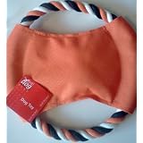 Squeaky Dog Toy Flying Disc with Rope Handles ~ Think! Dog Tug O War Toy ~ Orange, Black, and White