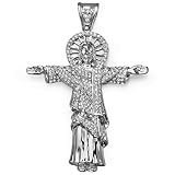 Platinum Plated Cz Crystal Hip Hip Iced Micro Pave Rio De Janerio Christ the Redeemer Body Mens Pendant