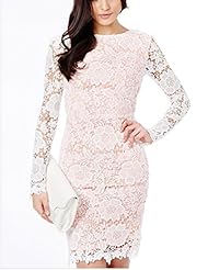 V-neck Long Sleeves Spring Stretchy Floral Print Brocade  Dress