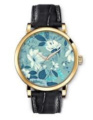 SPRAWL Aanalog Fashion Series Gold Ladies Watches of Genuine Black Leather Strap,Unique Wrist Watch for Women Girls Designed with White flowers and leaves