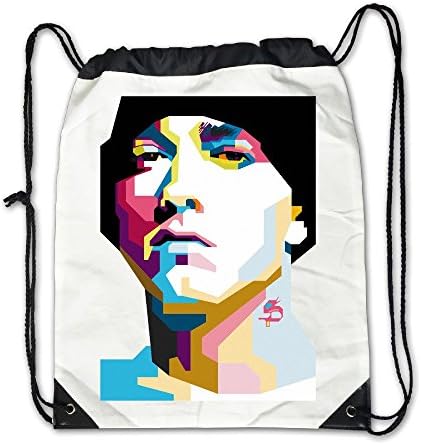 Eminem Cool Boy Unisex Drawstring Backpack Casual Travel Bags Shoulder Pouch Beam Port Backpack Tote Canvas White
