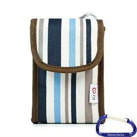Gizmo Dorks Soft Nylon Canvas Case (Blue Stripes) with Carabiner Key Chain for the Vivitar DVR 690 HD Camcorder