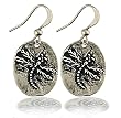 Retro Vintage Look Lucky Dragonfly Medallion Dangle Earrings by Lavishy - Silver Pewter Finish