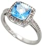 10k White Gold Ring, w/ 0.12 Carat Brilliant Cut Diamonds & 1.80 Carats Cushion Cut 7mm Blue Topaz Stone, 3/8 in. (10mm) wide, size 7