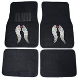 Angel Wings w/ Red Heart Front & Rear Gem Crystals Studded Rhinestone Car Truck SUV Floor Mats - Pair