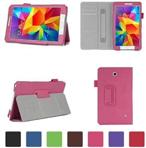 VIIGOOTECH® Case for Samsung Galaxy Tab 4 8.0 Inch Leather Cover Stand, Pink (with Flip Stand, Integrated Elastic Hand Strap, Stylus Loop, Card Holder and Smart Cover Auto Wake/Sleep)