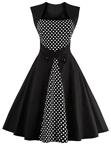 Tina Silvergray 1950s Polka Dots Patchwork Sleeveless Swing Dress