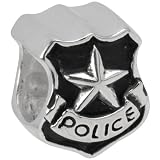 Petite Police Badge Cop Shield Bead Sterling Silver fits European Charm Bracelet