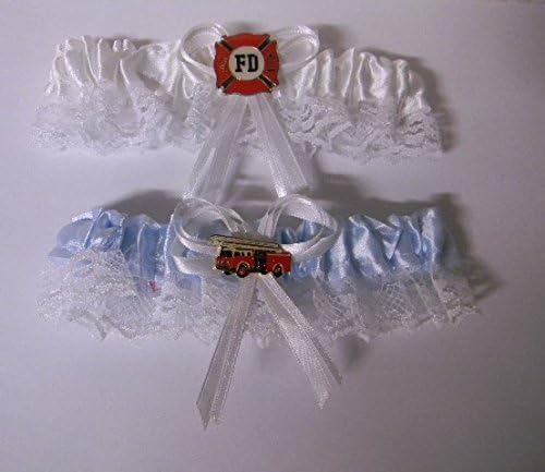 Fireman Wedding party ceremony reception Bride Satin Lace Garters 2 psc Set