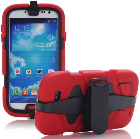 Zahren Technologies® Red Sport Outdoor Military Heavy Duty Survivor Case Belt Clip For Samsung Galaxy S4 i9500 + Screen Protector