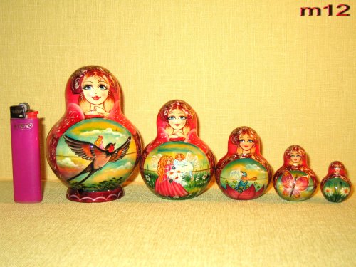 Childrens Toyshop  Toys : Russian Nesting Doll Nature Bird Butterfly Flower 5 Pcs #m12
