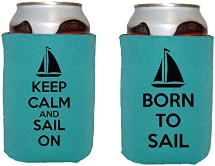 Amazing Koolies Keep Calm And Sail On &amp; Born To Sail Neoprene Scuba Material Can Cooler 2-Pack (Teal)