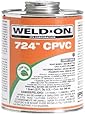 Weld-On 11659 Gray 724 Heavy-Bodied CPVC Professional Industrial-Grade Cement, Medium-Setting, Low-VOC, 1 quart Can with Applicator Cap