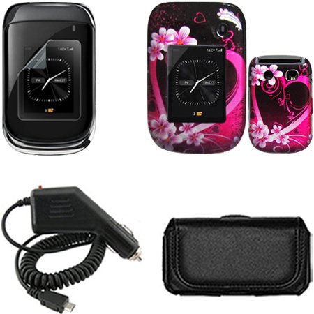 iNcido Brand BlackBerry 9670 Combo Purple Love Protective Case Faceplate Cover + Black Horizontal Leather Pouch + LCD Screen Protector + Rapid Car Charger for BlackBerry 9670