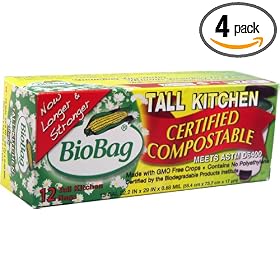 BioBag Tall Kitchen Compostable Bags (13 Gallon), 12-Count Boxes (Pack of 4)