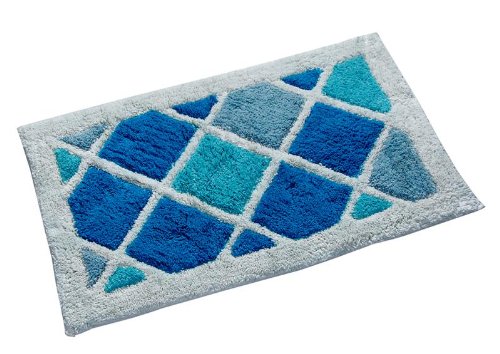Homescapes Colour Block Bath Mat, Blue, 45 X 75cm, 1400 GSM rug in 100% Cotton, Non Slip Spray Back, Washable at Home
