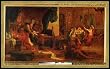 Bild mit Rahmen: Bertalan Szekely von Adamos, "Ladislaus Posthumus und sein Kanzler Ulrich von Cilli, der ihn mit Vergn�gungen von den Regierungsgesch�ften fernh�lt", 71 x 42 - Holz Corum S: Gold