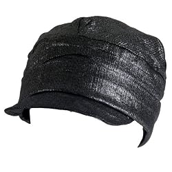 New Cuban Crinkle Lurex Newsboy Cabby Driver Cap Hat * Black * Small / Medium