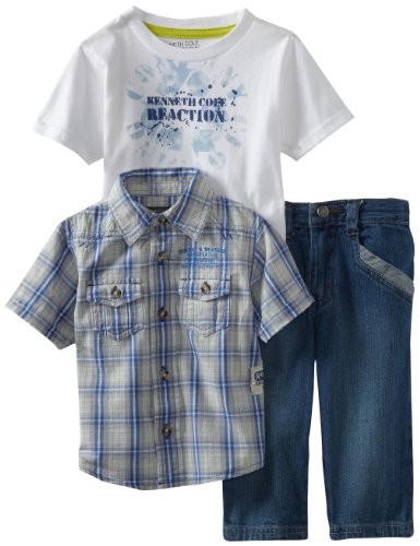 Kenneth Cole Baby-Boys Infant 3 Piece Set Plaid Shirt with Tee and Jean