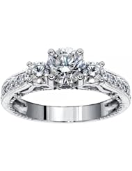 1.42 CT TW Pave Set 3-Stone Diamond Encrusted Ring in 14k White Gold