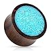 Lobal Domination PAIR Crushed Turquoise Inlaid Wood Saddle Plugs Gauges Earlets