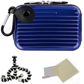 BLUE Metallic Pascal Design Protective Cover Hard Shell Cube Carrying Case For Panasonic Lumix / DMC-3D1 / DMC-FH2 / DMC-FH25 / DMC-FH27 / DMC-FH5 / DMC-FH6 / DMC-FH7 / DMC-FH8 / DMC-FP5 / DMC-FP7 / DMC-FX78 / DMC-FX90 Point And Shoot Digital Camara + Includes a Universal Anti-Glare Screen Protector