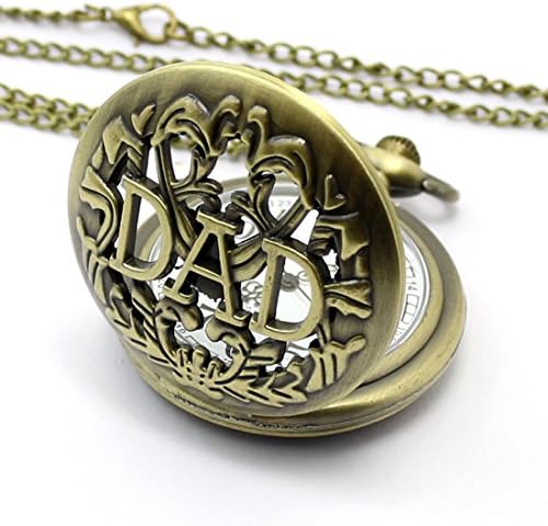 Conbays Antique DAD Brown Pendent Quartz Hollow Pocket Watch Bronze Men Pappy Father Gift