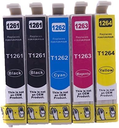 Discount Cartridge 5pk New Compatible Replacement for Epson T1261 T1262 T1263 T1264 (2 Black,1 Cyan, 1 Magenta, 1 Yellow) High Capacity