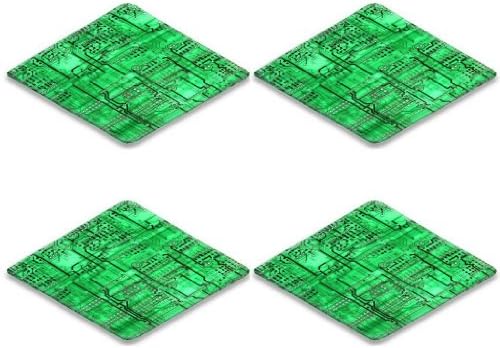 Green Circuits Boards Electrical Pattern Square Coaster (4 Piece) Set Fabric Rubber 5 1/8 Inch (130mm) Size Coaster Cup Mug Can Water Bottle Drink Coasters Stain Resistance Collector Kit Kitchen Table Top Desk