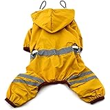 PanDaDa Puppy Pet Dog Raincoat Glisten Bar Hoody Waterproof Rain Jackets Yel...