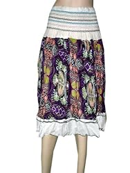 Womens Skirt Cotton White with Purple Printed Multiwear Dress 29" L