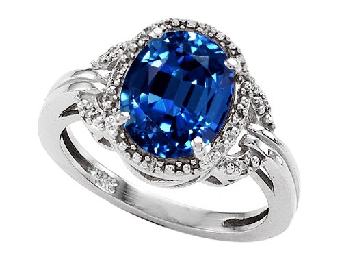 3.04 cttw 14k Gold Lab Created Oval Sapphire and Diamond Ring - 14kt White or Yellow Gold