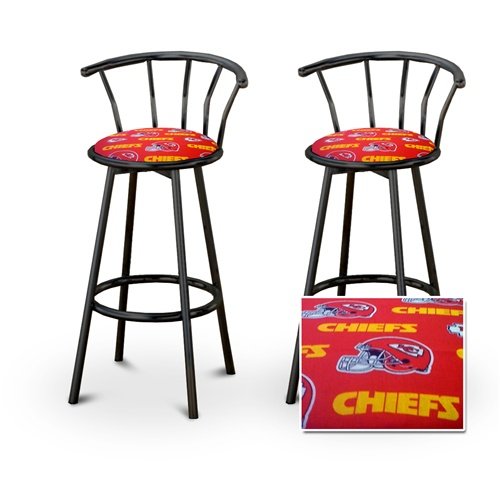 2 Kansas City Chiefs NFL Football Themed Specialty / Custom Black Barstools with Backrest Set