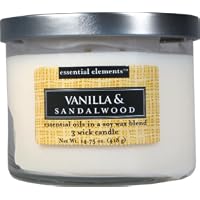 Candle-lite Essential Elements 14-3/4-Ounce 3 Wick Candle with Soy Wax, Vanilla and Sandalwood