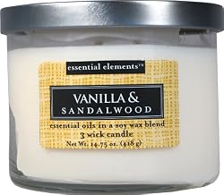 Candle-lite Essential Elements 14-3/4-Ounce 3 Wick Candle with Soy Wax, Vanilla and Sandalwood