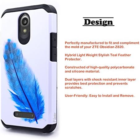 ZTE Obsidian Case, NageBee - ZTE Obsidian Design Premium Heavy Duty Defender Dual Layer Protector Hybrid Phone Cover Case for ZTE Obsidian (Hybrid Feather)