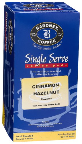 Baronet Coffee Cinnamon Hazelnut Coffee Pods, 18-Count Boxes (Pack of 4) by Cinnamon Hazelnut Coffee