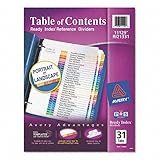 Avery Ready Index Contemp Table/Contents Dividers, 31-Tb, 1-31, Letter Size, Assorted, 1 Set per Pack