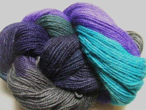 Queensland Llama Lace 08 Hand Dyed 100% Llama Yarn Turquoise Purple Navy