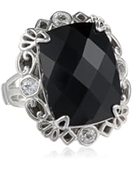 Sterling Silver Onyx and Created White Sapphire Ring