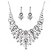 Accessoriesforever Bridal Wedding Prom Jewelry Set Crystal Rhinestone Luxurious Dazzle Necklace Silver