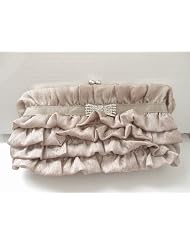 169 Beige Satin Evening Prom Wedding Handbag Bag Purse Clutch by Melissa Design