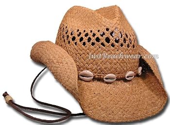 Western Style Raffia Hat with Sea Shells Band
