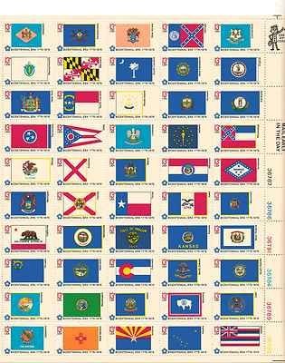 Bicentennial State Flags Sheet of 50 x 13 Cent US Postage Stamps Scot 1633-82