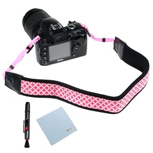 GTMax Pink Soft Classic Camera Neck Strap + Lens Pen + Cleaning Cloth for Canon Nikon Sony Fuji Olympus Panasonic Pentax and GE Power Pro X500 X550 SLR Cameras
