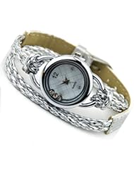 New Ladies Woman Elegant Candy Leather Strap Quartz Bracelet Wrist Watch Silver